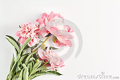 wedding concept. bouquet of peonies close-up on a white background. the layout of the summer Invitational Stock Photo