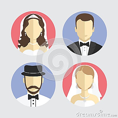 Wedding couple avatar, flat design vector Vector Illustration