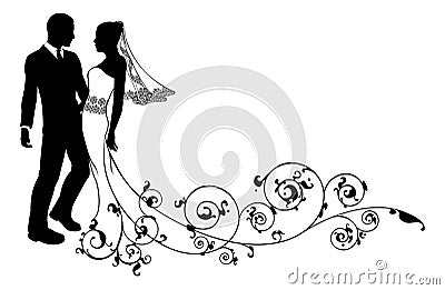 Wedding couple bride and groom silhouette Vector Illustration