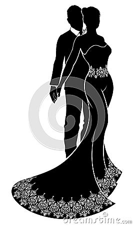 Wedding Couple Bride and Groom Silhouettes Vector Illustration