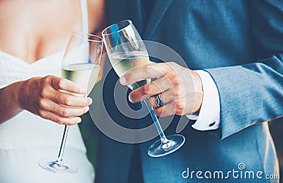 Wedding Couple Champagne Stock Photo