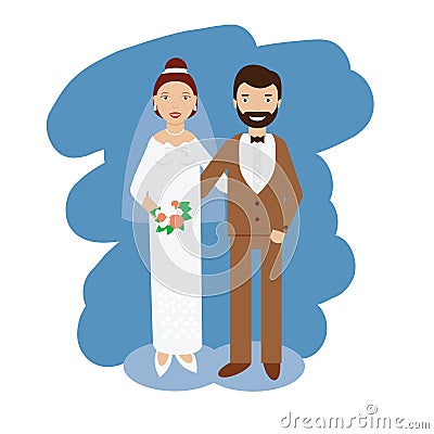 Wedding couple collection. Smiling bride and groom happy pair vector illustration Vector Illustration