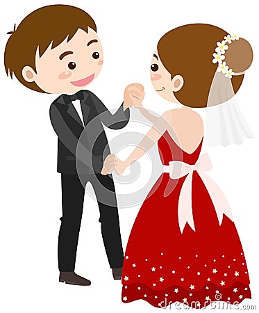 Wedding couple dancing on white background Vector Illustration