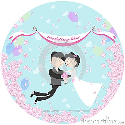 Wedding couple flying. Vector Illustration