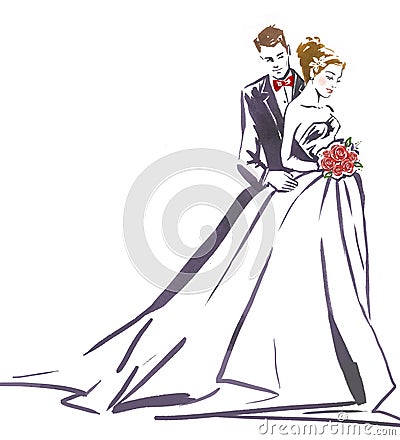 Wedding couple hugging.Silhouette of bride and groom. Stock Photo