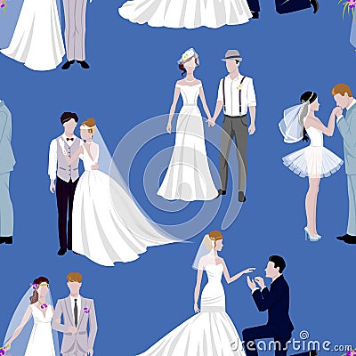 Wedding couple indoors is hugging each other vector seamless pattern Vector Illustration
