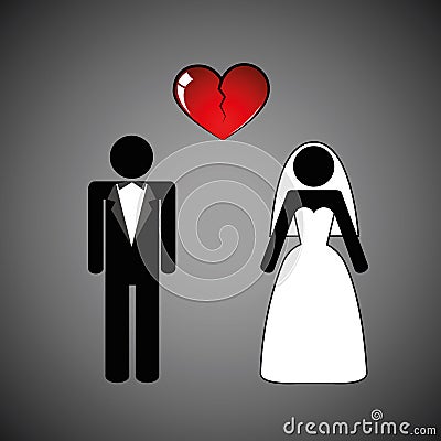 Wedding couple man and woman separate broken heart pictogram Vector Illustration