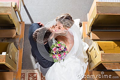 Wedding couple marrying in church Stock Photo