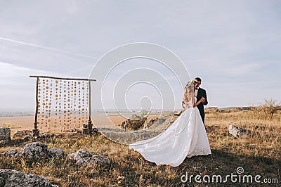 Wedding couple in the mountains Stock Photo