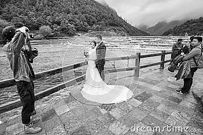 Wedding couple photo shoot at the White Water River in Blue Moon Valley. Editorial Stock Photo