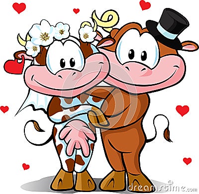 Wedding - cow and bull in love Vector Illustration