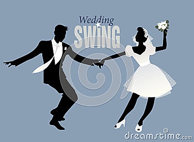 Wedding Dance. Bride and groom dancing swing Vector Illustration
