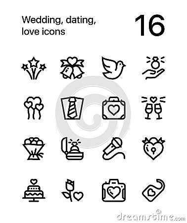 Wedding, dating, love icons for web and mobile design pack 3 Vector Illustration
