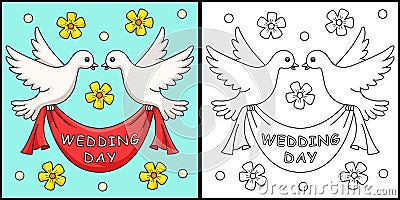 Wedding Day Dove Coloring Page Illustration Vector Illustration