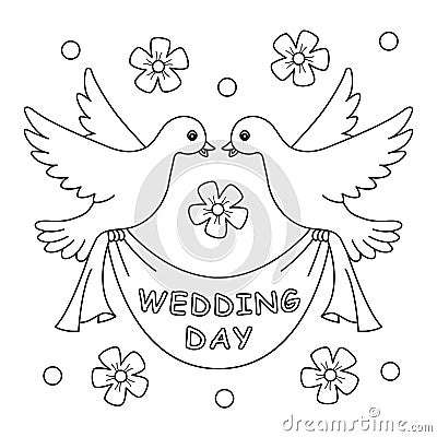 Wedding Day Dove Coloring Page for Kids Vector Illustration