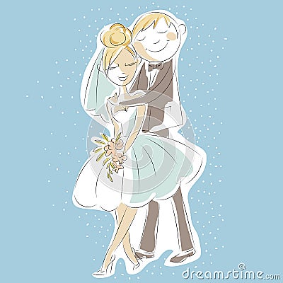 Wedding Day invitation with sweet couple, cartoon bride and groom, Cartoon Illustration