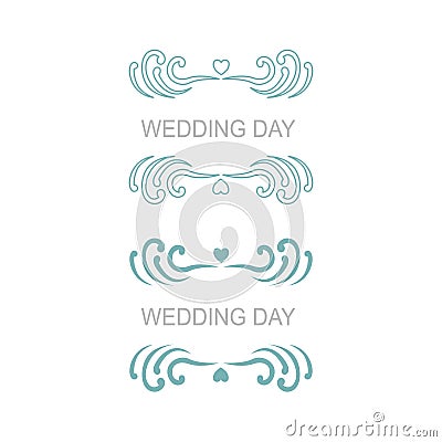 Wedding Day Luxury Ornaments Blue on White Vector Illustration