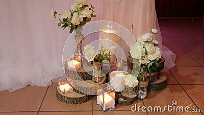 Wedding Decor Candles In Glass Flasks Standing On The Floor