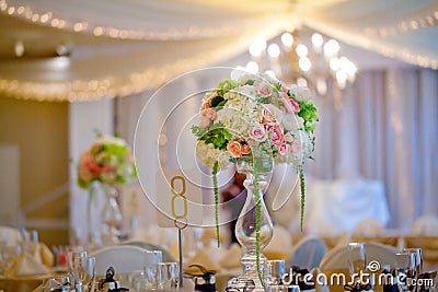 Wedding decor table setting and flowers Stock Photo