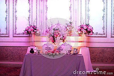 Wedding decor table setting and flowers Stock Photo