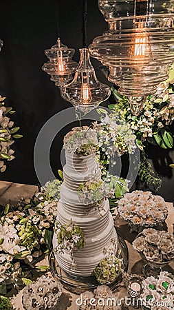 Wedding decor and flowers white retro lamps Stock Photo