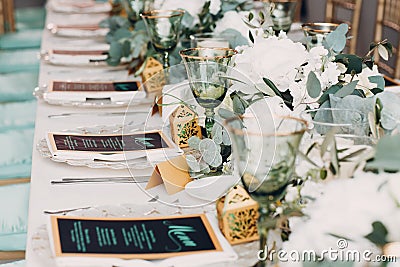 Wedding decor in white green tones Stock Photo