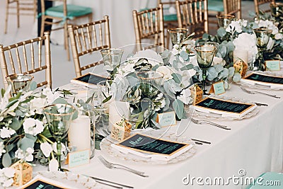 Wedding decor in white green tones Stock Photo