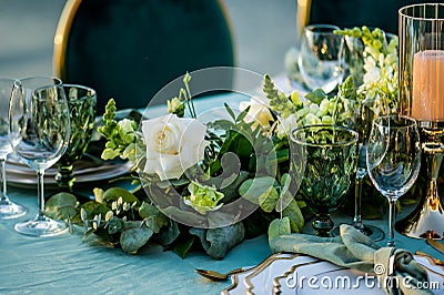 Flowers. Candles. Wedding decoration. Floral arrangements Stock Photo