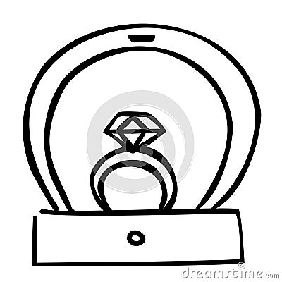 Wedding diamond vector ring doodle icon, sticker Cartoon Illustration