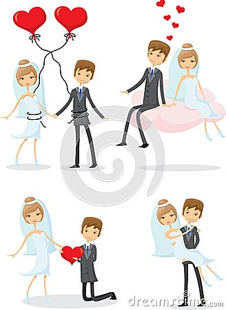 Wedding doodle couple in love. Vector illustration for greeting card, invitation and banner Vector Illustration