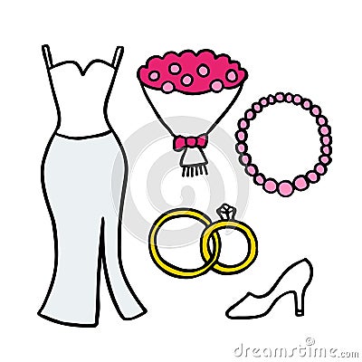 Wedding doodle icons Cartoon Illustration