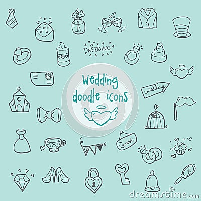 Wedding doodle icons Stock Photo