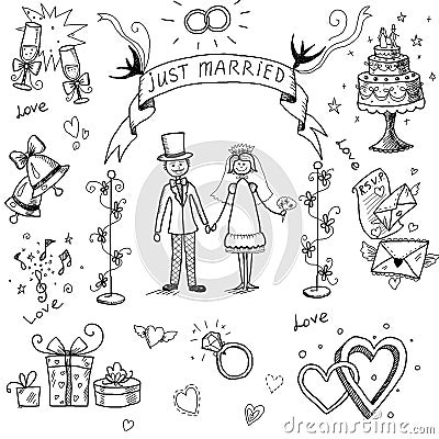 Wedding doodle sketchy Cartoon Illustration