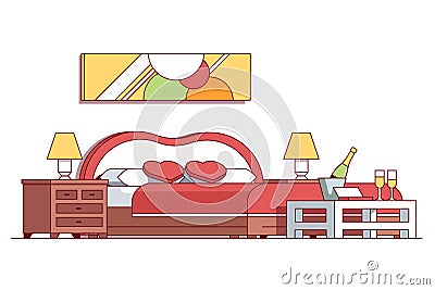 Wedding double bed bedroom hotel room suite Vector Illustration