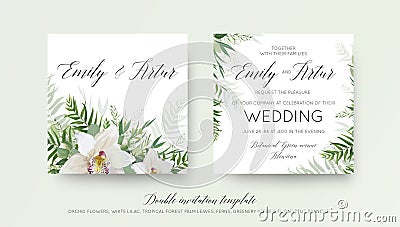 Wedding double invitation, invite card design with elegant white Vector Illustration