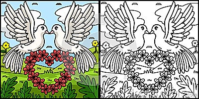 Wedding Dove Coloring Page Colored Illustration Vector Illustration