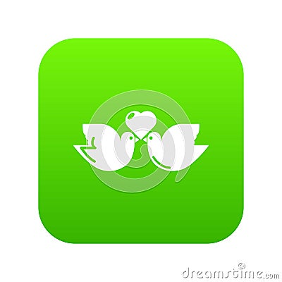 Wedding doves heart icon green vector Vector Illustration
