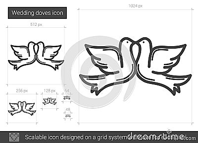 Wedding doves line icon. Vector Illustration