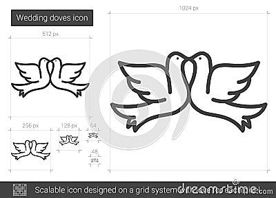 Wedding doves line icon. Vector Illustration