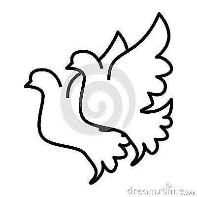 Wedding doves thin line icon. Pigeons vector illustration isolated on white. Birds outline style design, designed for Vector Illustration