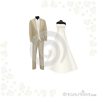 Wedding dress and brown men's suit Vector Illustration