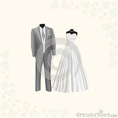 Wedding dress and gray men's suit Vector Illustration