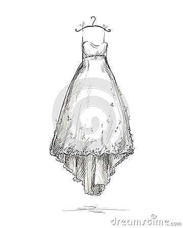 Wedding dress on a hanger, hand drawn. Vector Illustration