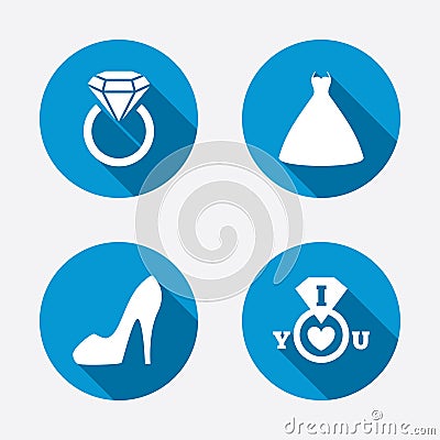 Wedding dress icon. Women's shoe symbol Vector Illustration