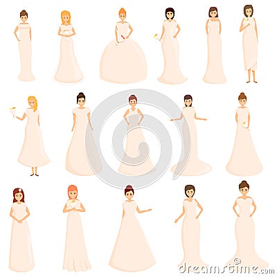 Wedding dress icons set, cartoon style Vector Illustration