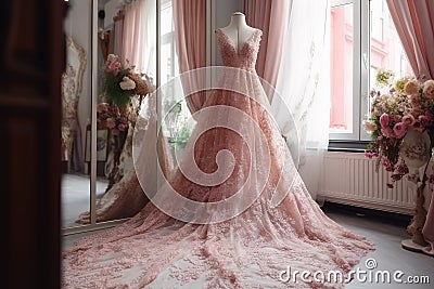 Wedding dress pink. Generate Ai Stock Photo