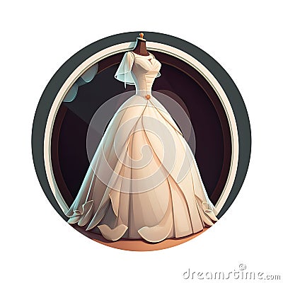 Wedding dress round icon, illustration generated by AI Cartoon Illustration