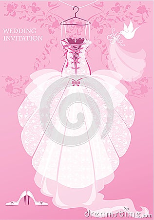 Wedding Dress, shoes and bridal veil Vector Illustration