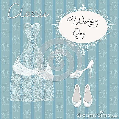 Wedding dress shoes set Vector Illustration