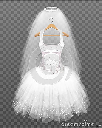 Wedding Dress with Veil Vector Illustration